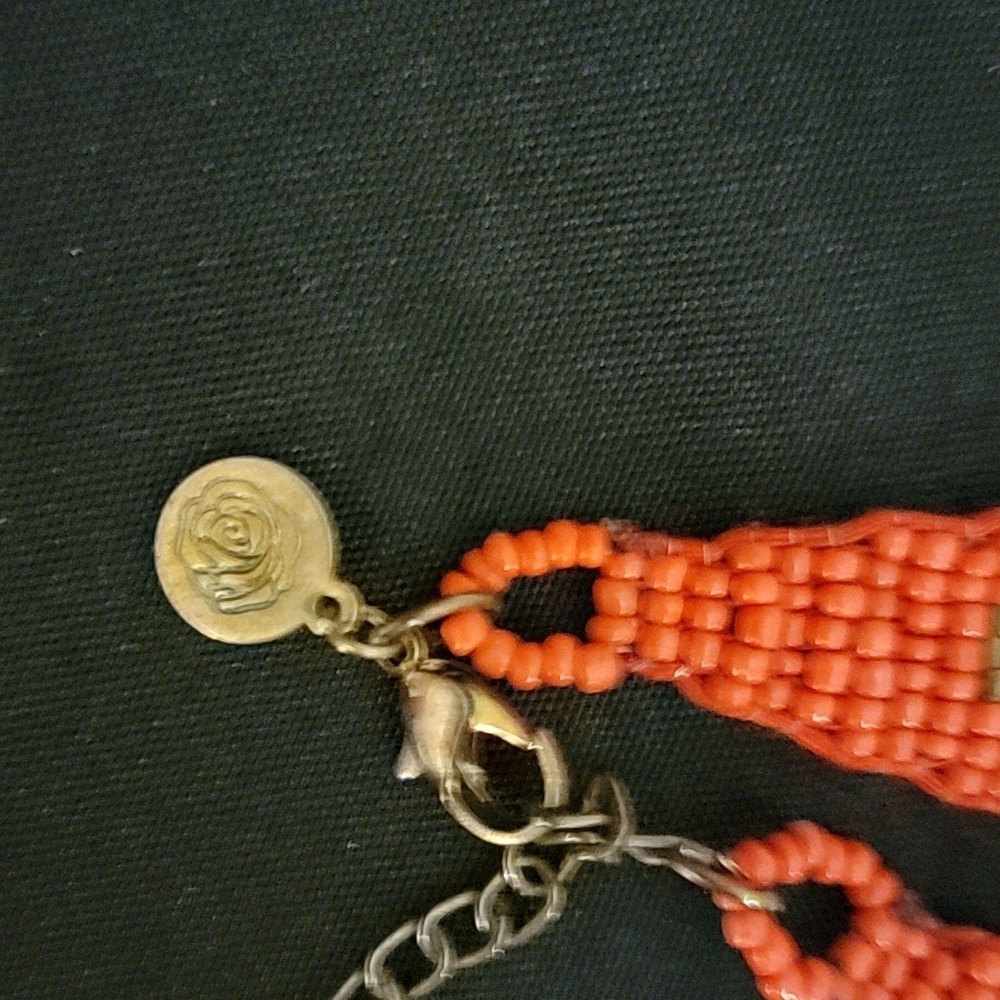Beaded Multistrand Necklace Red and Orange - Picture 6 of 7